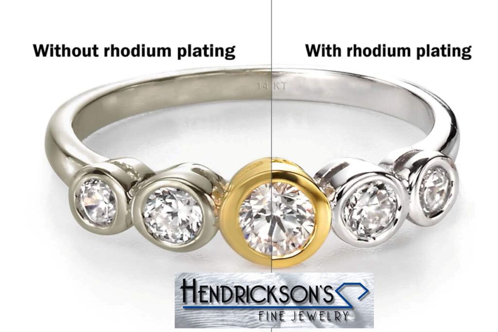 Before and after with rhodium plating on a diamond ring.