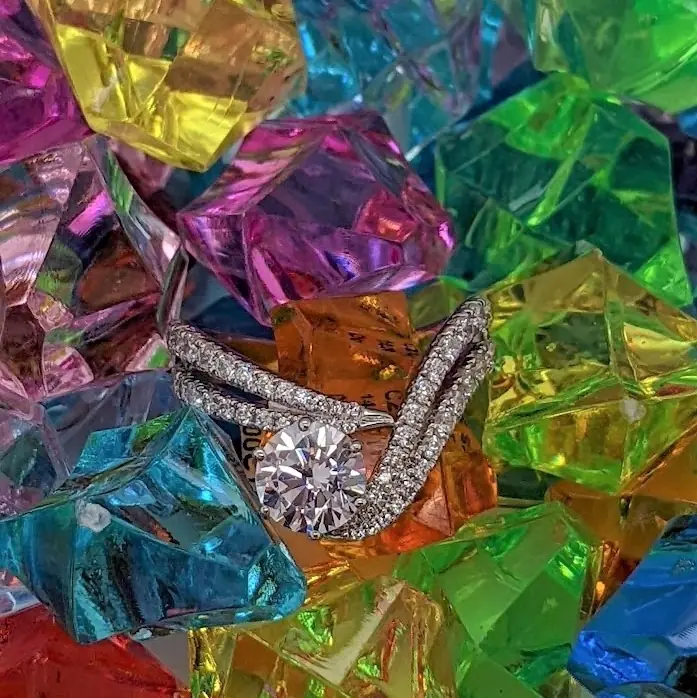 Diamond ring with diamond band