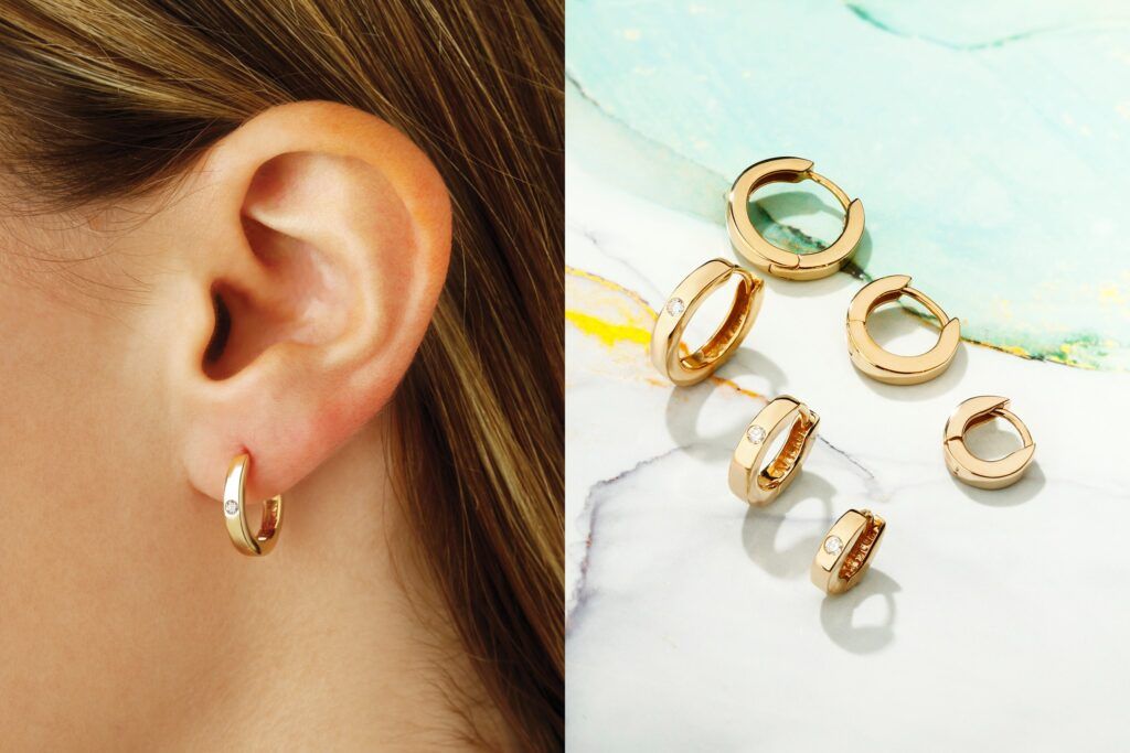 Gold loop earrings with a diamond